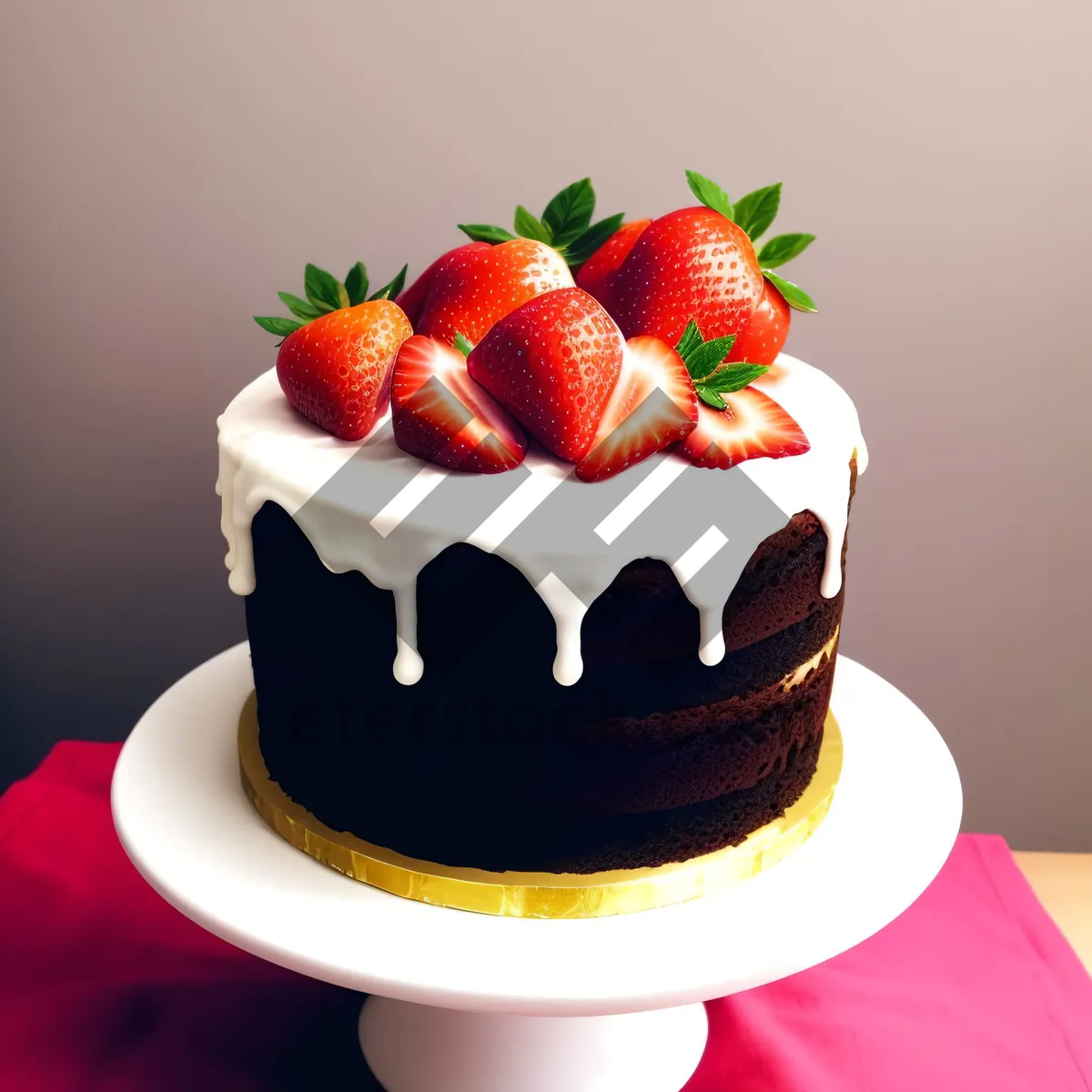 Picture of Fresh Strawberry Polka Dot Cake in Chocolate Drizzle