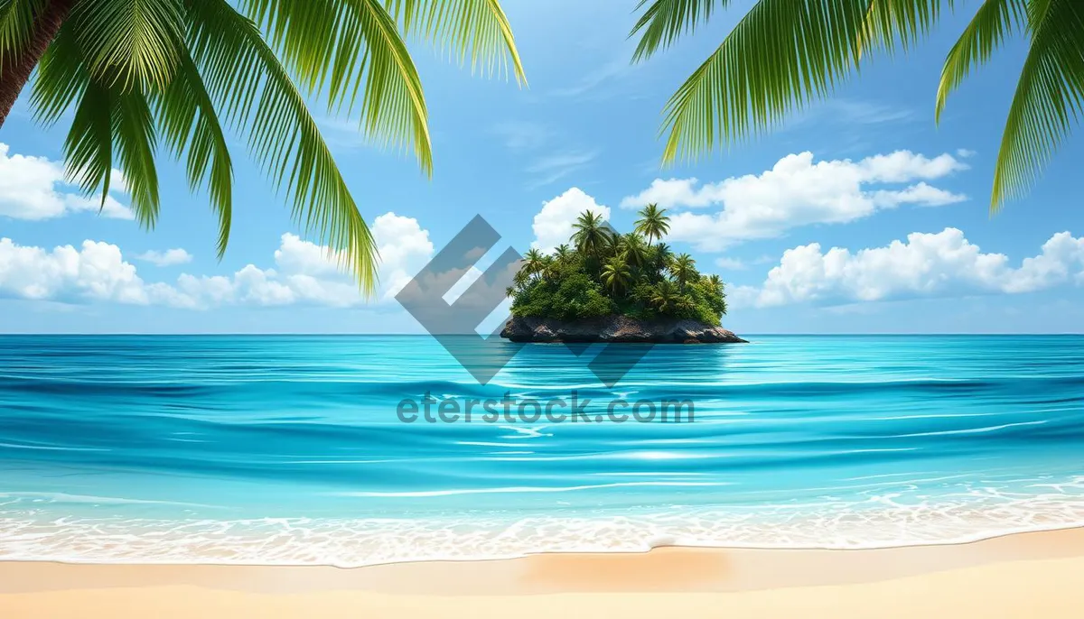 Picture of Tropical paradise by the tranquil turquoise sea shore.