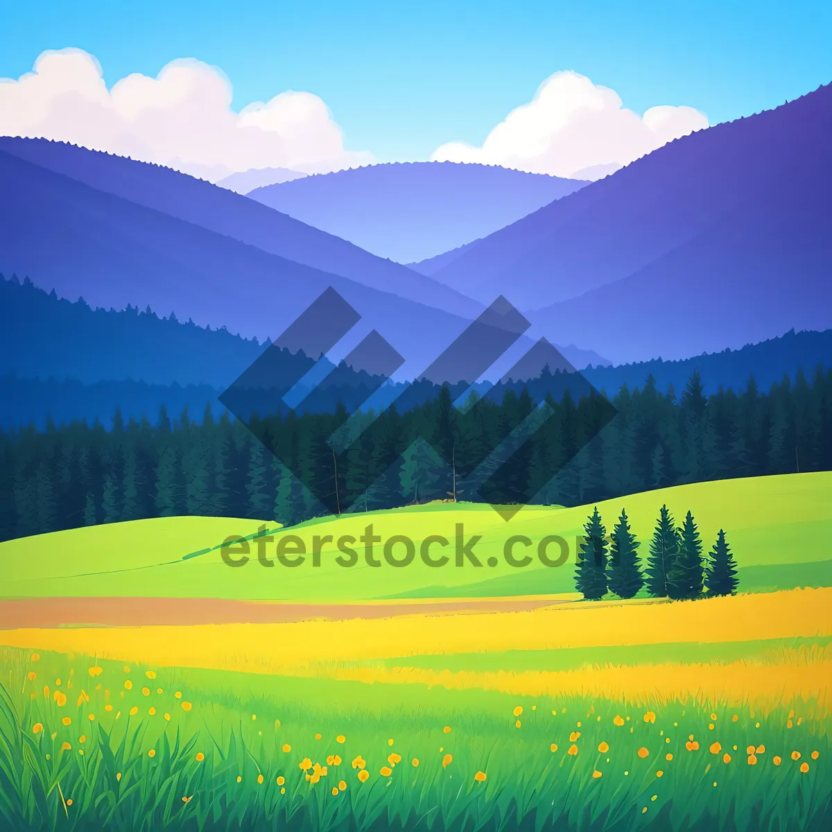 Picture of Serene Highland Meadow with Rolling Hills and Clear Sky
