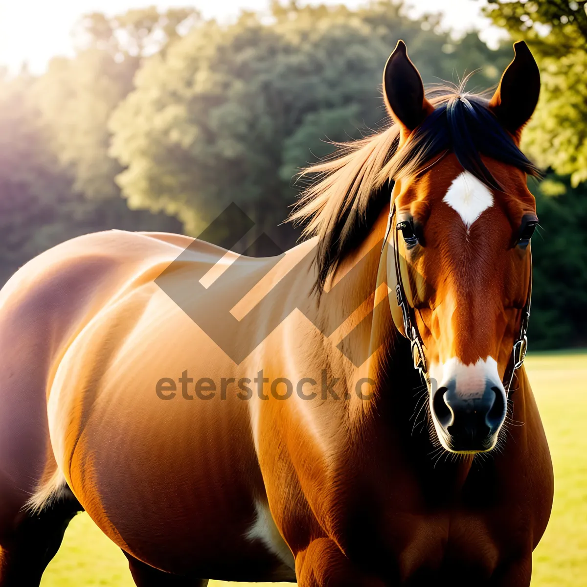 Picture of Thoroughbred Stallion in Rustic Meadow