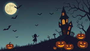 Spooky Night Silhouette with Moon and Bat