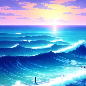 Serene Seascape with Vibrant Sunset Sky