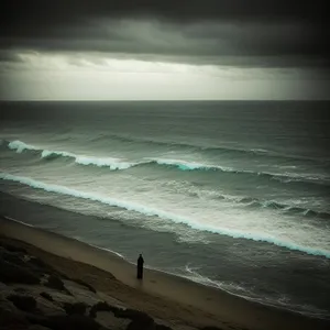 Serene Sunset over Beach's Glistening Waves