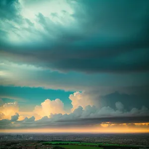 Vibrant Skyline at Dusk: Sunset over the Ocean