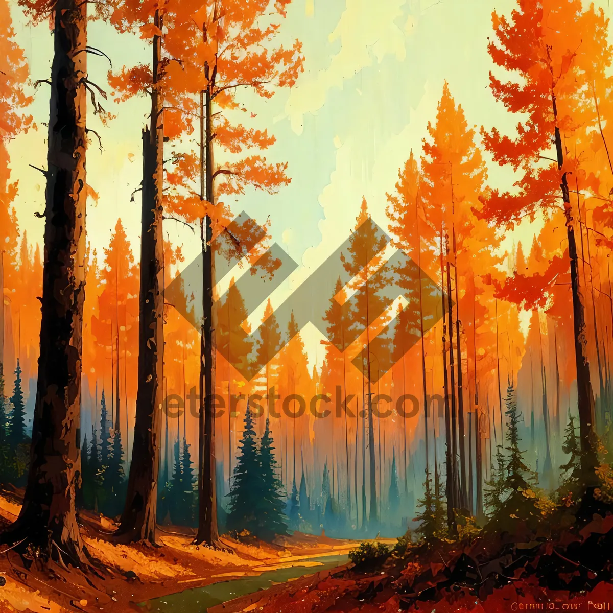 Picture of Serene autumn sunrise amidst golden birch trees