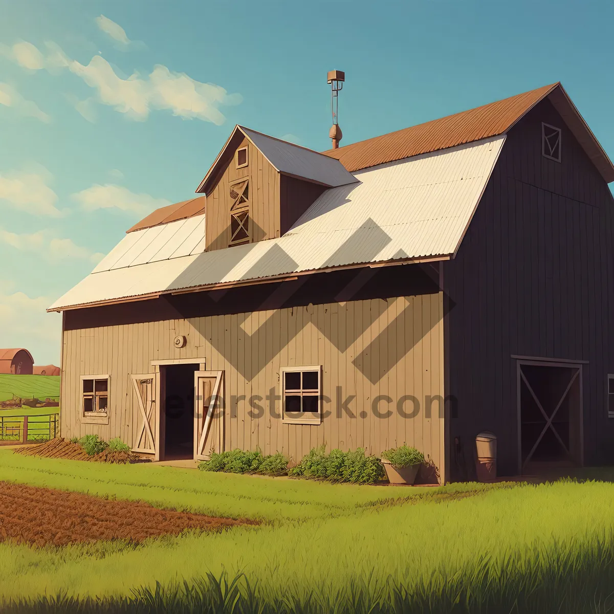 Picture of Rustic Farmhouse Nestled Under Sunny Country Sky