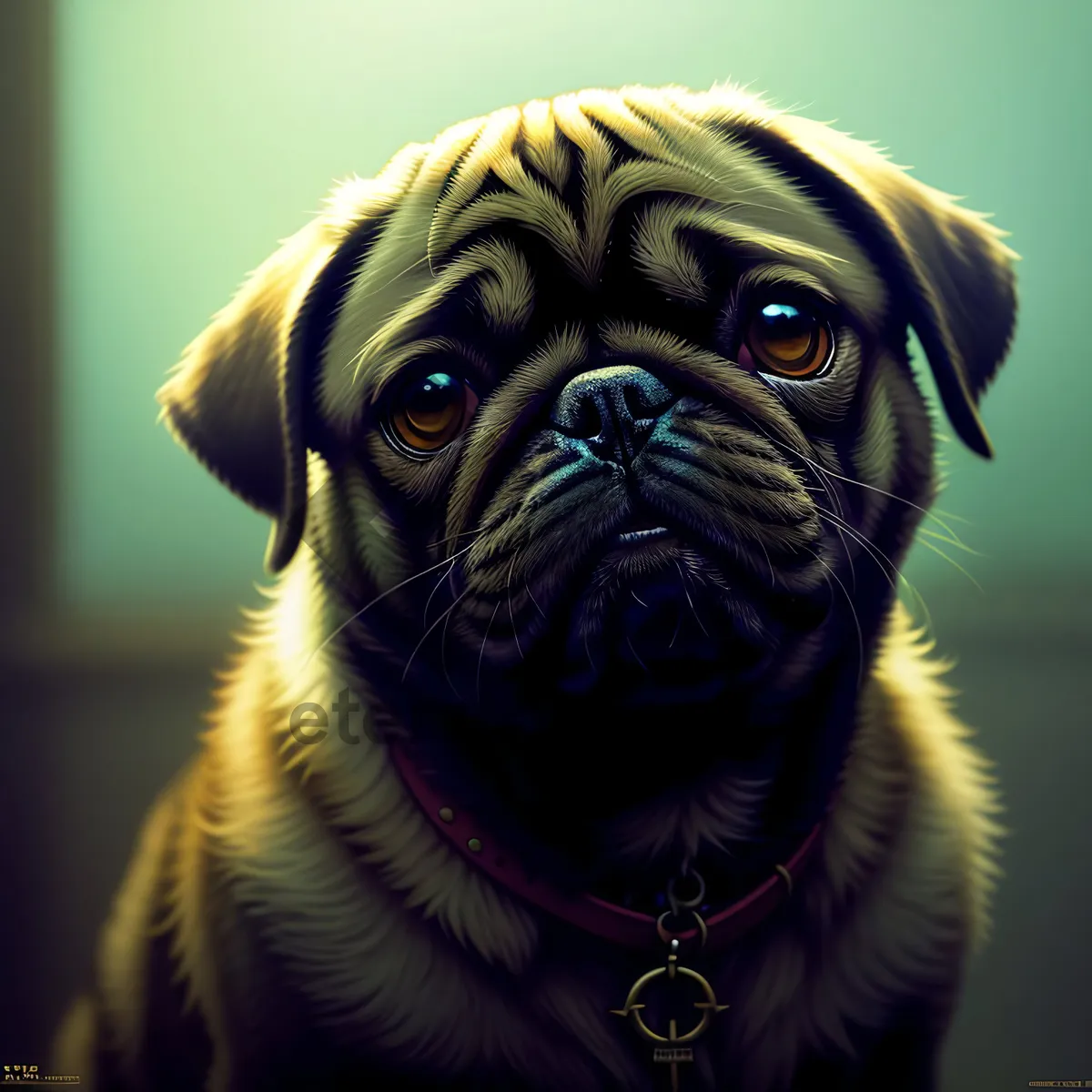 Picture of Adorable Wrinkled Pug Puppy: Purebred Canine.