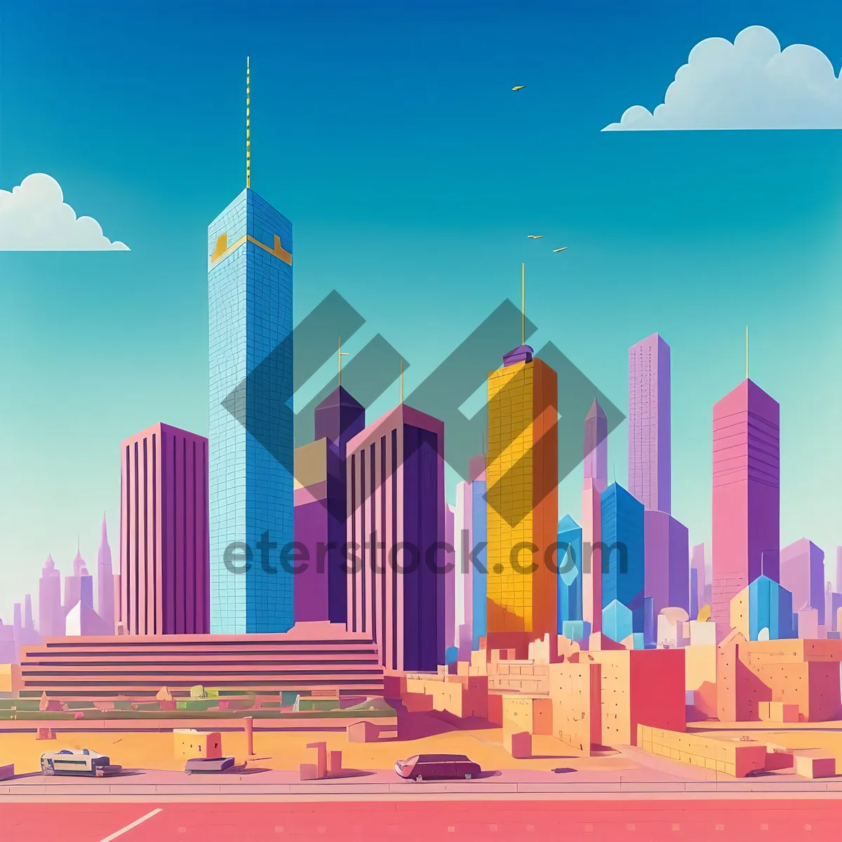 Picture of Vibrant Avenue: Colorful Pencils Drawing in the City