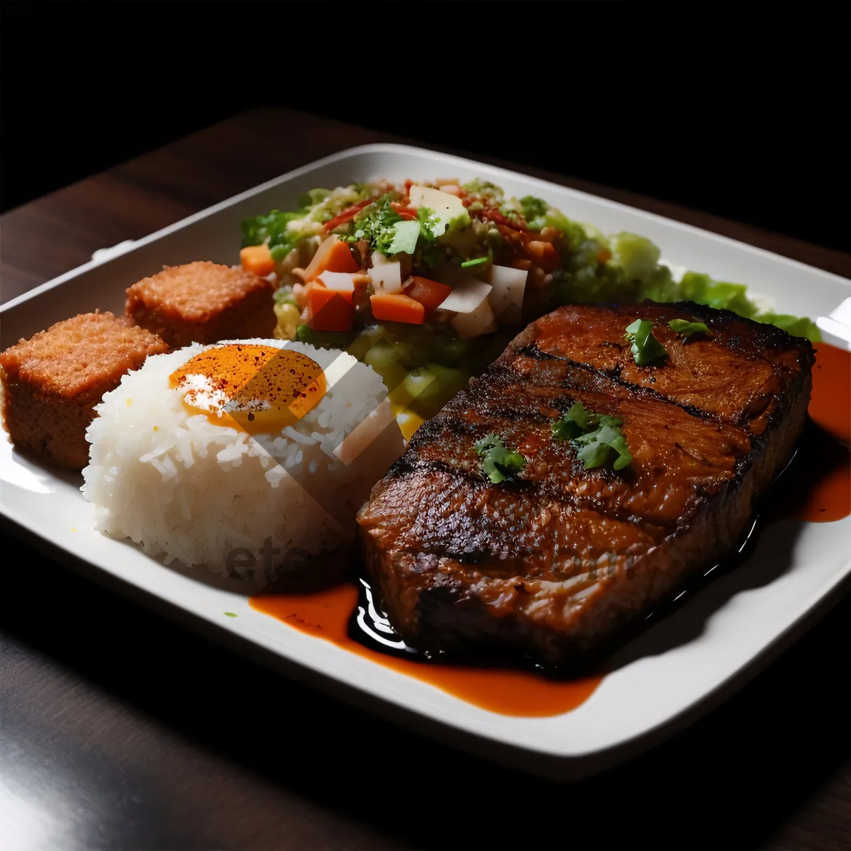 Picture of Delicious Grilled Steak with Roasted Vegetables and Sauce