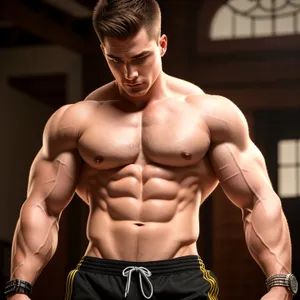 Muscular Male Bodybuilder Flexing Strong Biceps