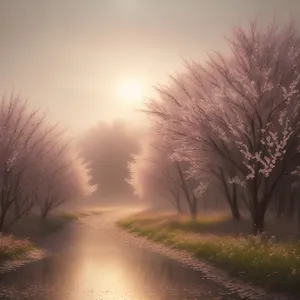 Golden Horizons: Sunset Meadow with Majestic Trees