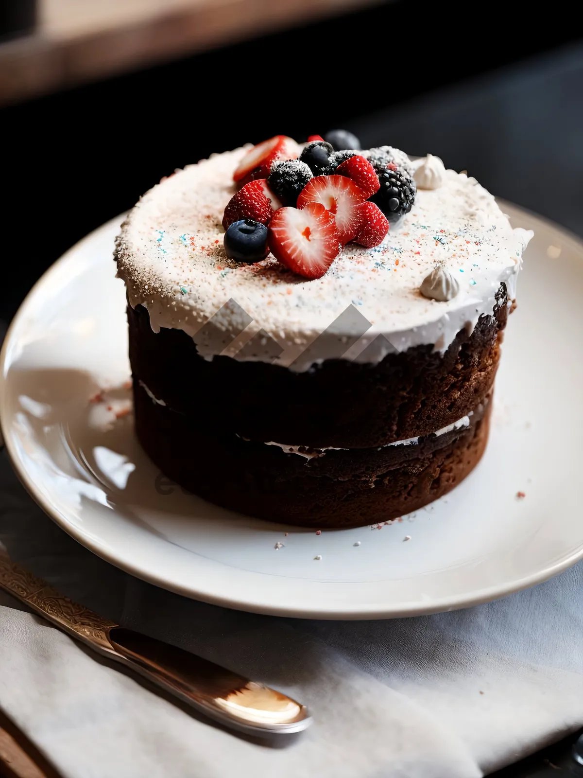 Picture of Delicious Berry Chocolate Cake with Creamy Icing