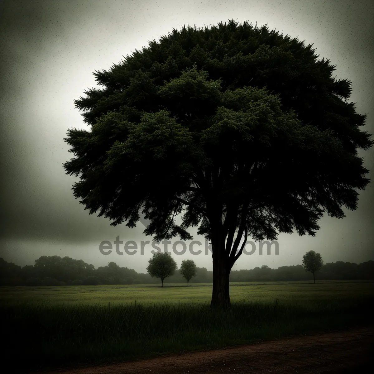 Picture of Serene Rural Landscape under Cloudy Spring Sky
