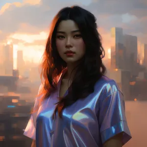 Smiling brunette fashion model with attractive expression