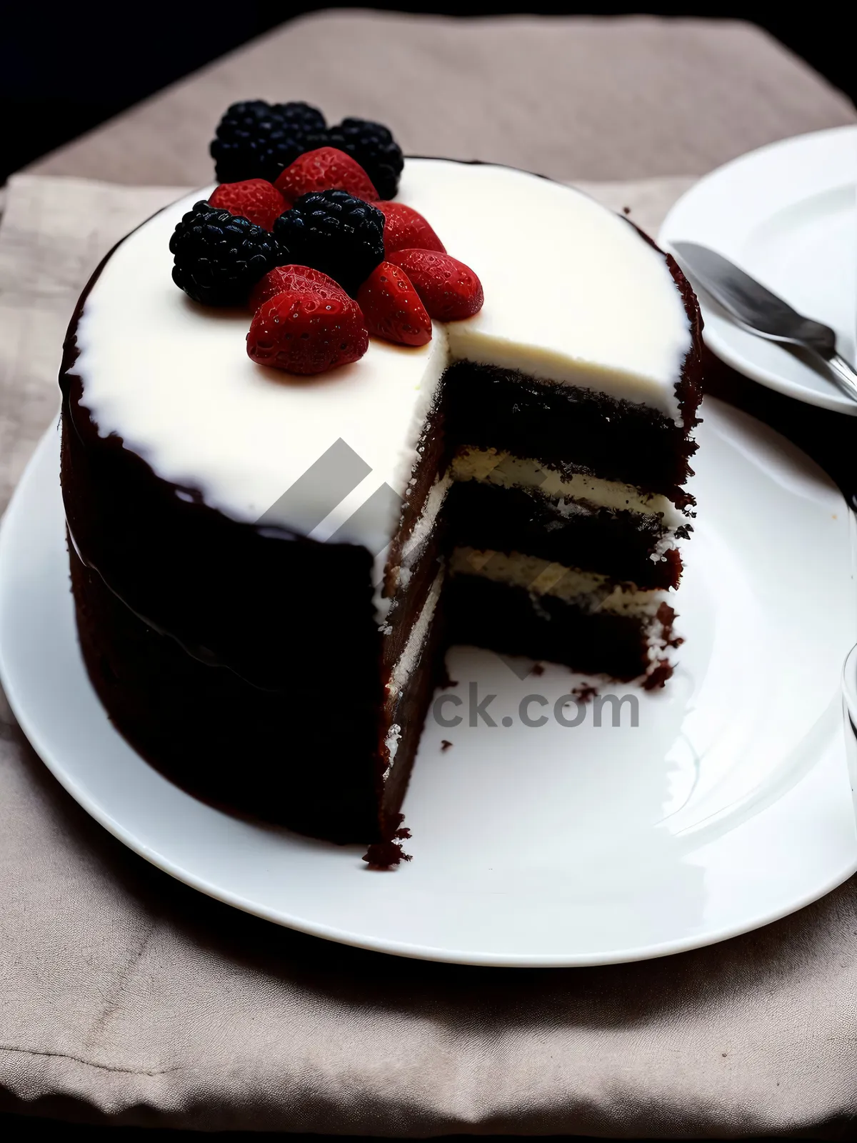 Picture of Fresh and Delicious Breakfast: Sweet Berry Pastry with Chocolate Sauce