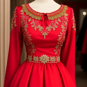 Seductive Elegance: Beautiful Brunette Model in Embroidered Dress