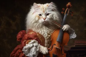 Cute Kitty Musician with Violin concert portrait.