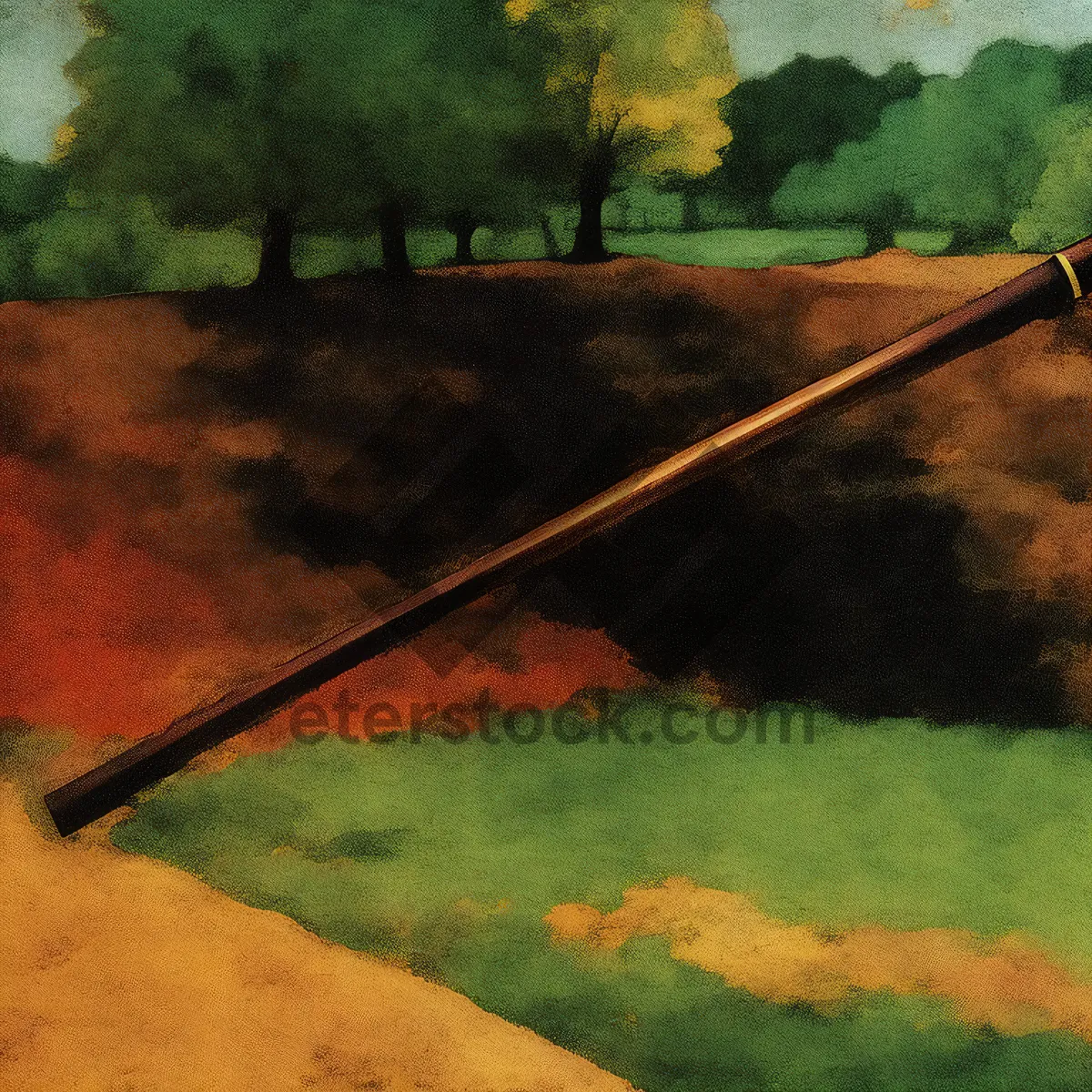 Picture of Golf club swing on sunny grass field landscape