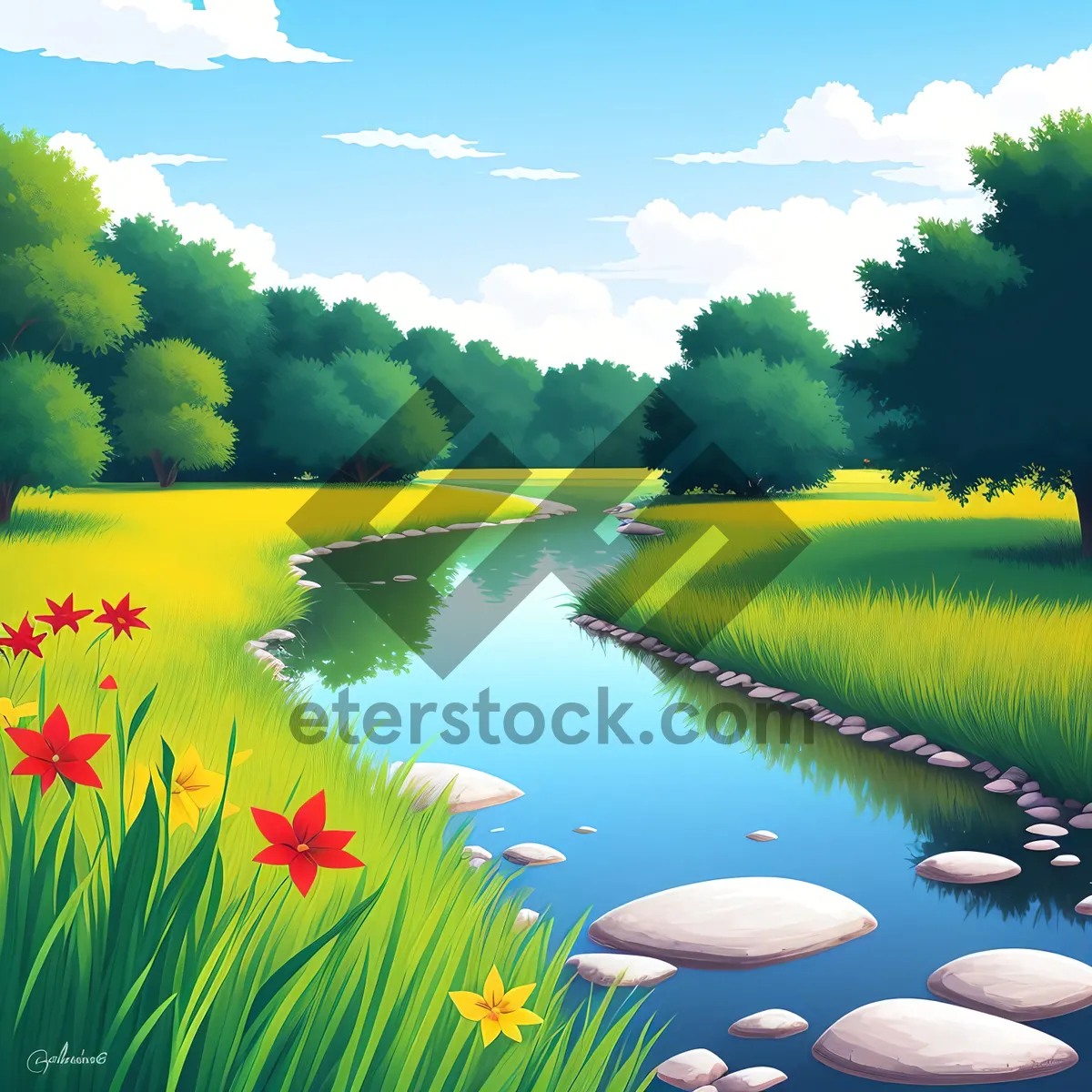 Picture of Serene Summer Meadow with Clear Sky