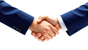 Successful businessman holding a handshake agreement document.