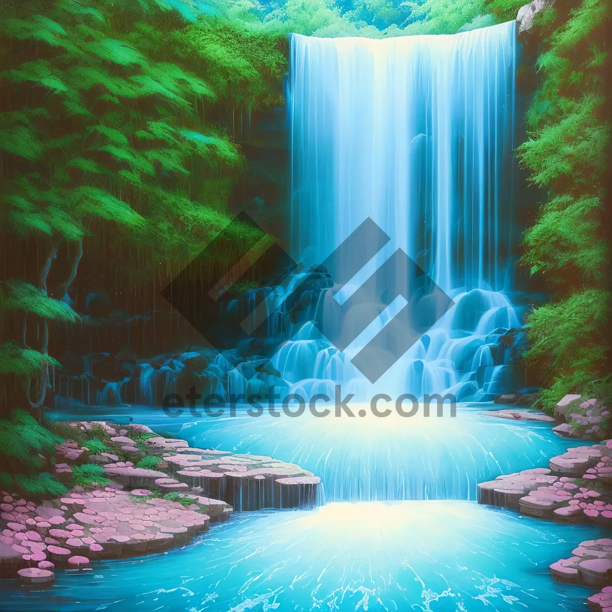 Picture of Serene Waterfall in the Summer Mountains