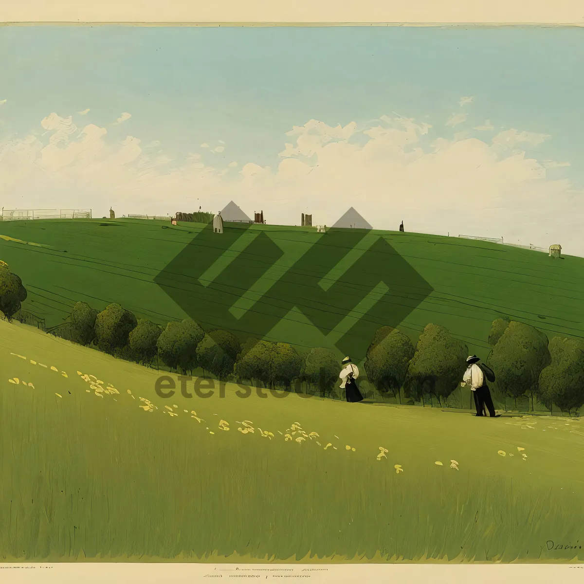 Picture of Golden Harvest: Rustic farmland bales under a sunny sky