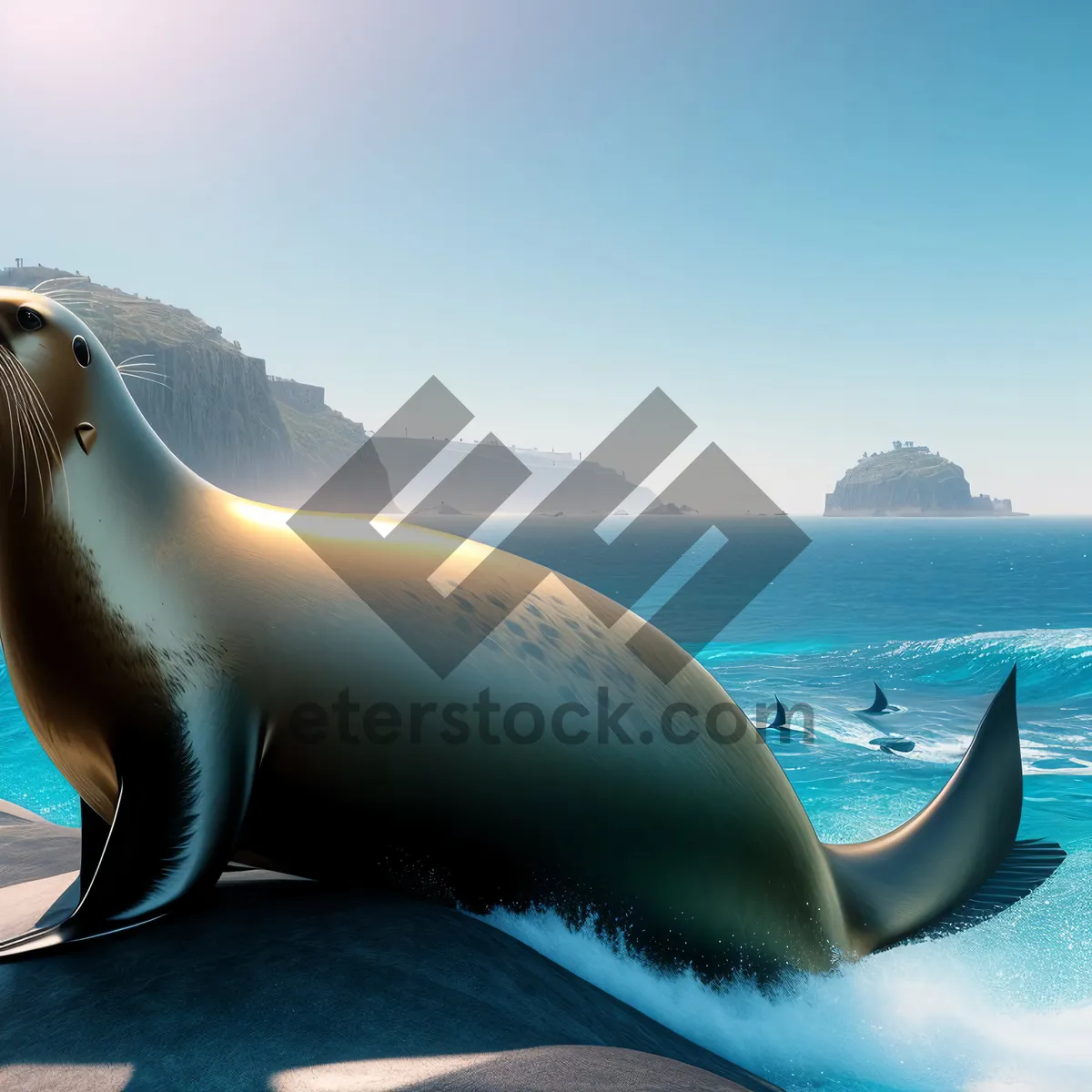 Picture of Playful Sea Lion Posing by the Ocean