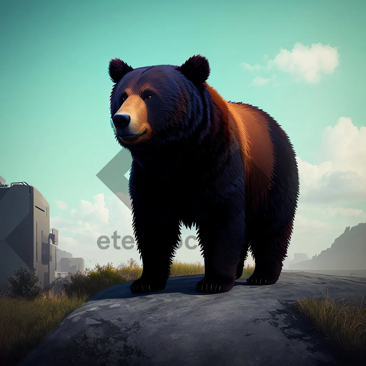 Picture of Majestic Brown Bear Roams Wild in Field