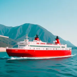 Summer Cruise Ship in Tropical Bay Sunset