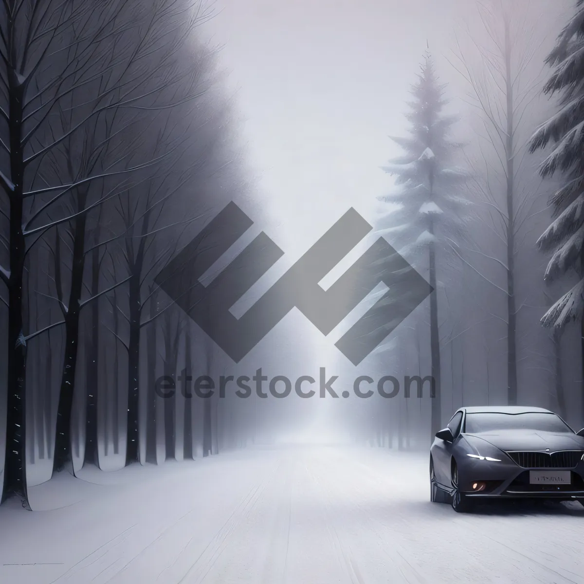 Picture of Frosty Winter Wonderland: Snowy Trees along Frozen Road