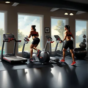 Man exercising at fitness club with treadmill and weights