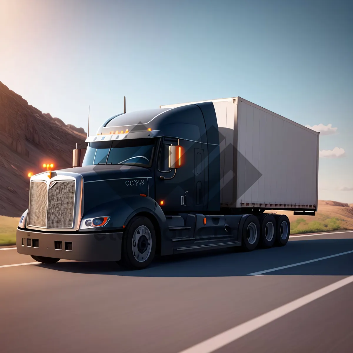 Picture of High-speed truck transporting cargo on a busy highway.