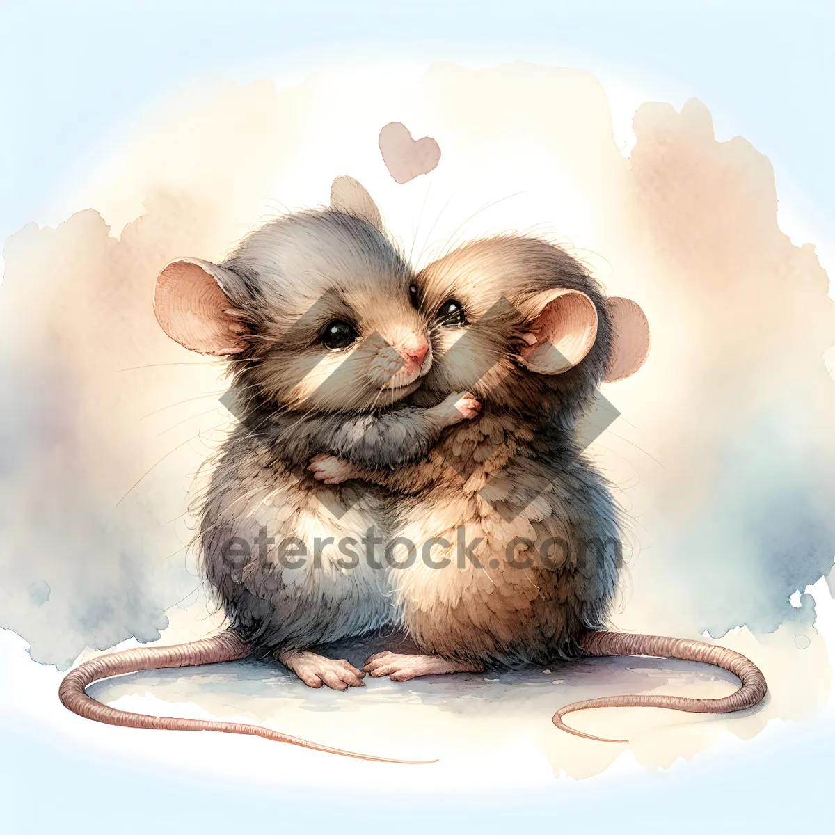 Picture of Watercolor Mice Hugging