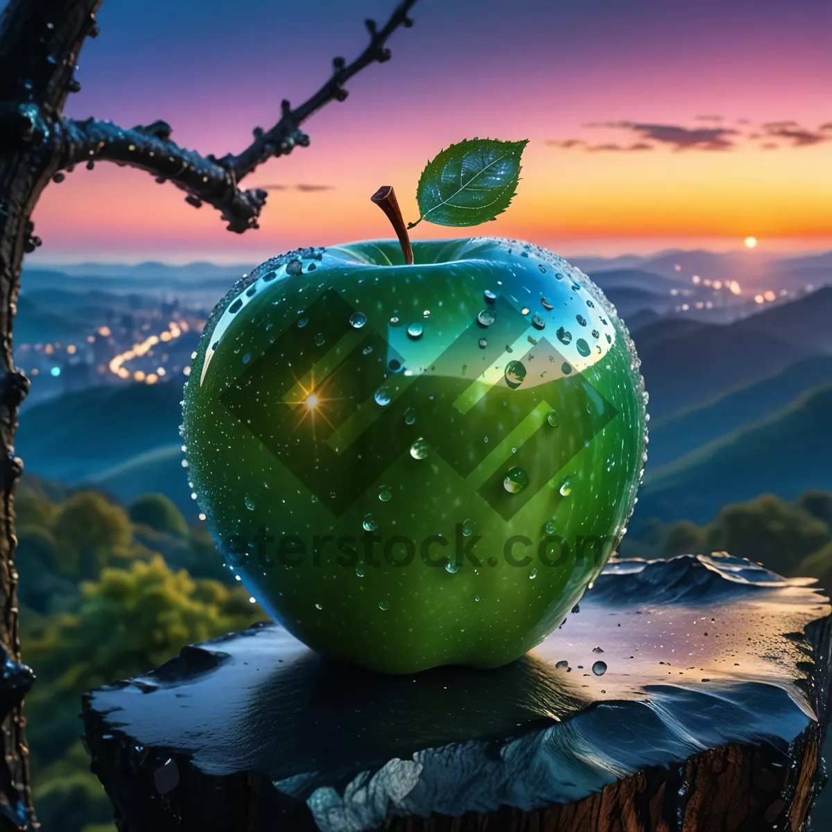 Picture of Global holiday tree decoration with apples and globe sphere