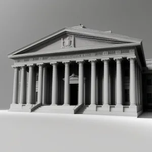 Classical Bank Columns in City Skyline