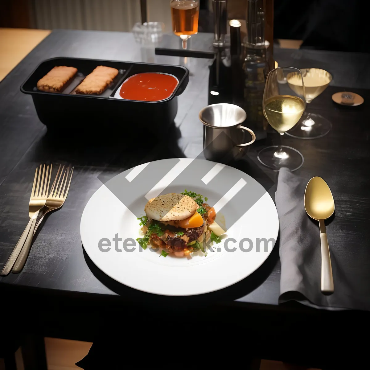 Picture of Delicious Gourmet Meal on Elegant Dining Table