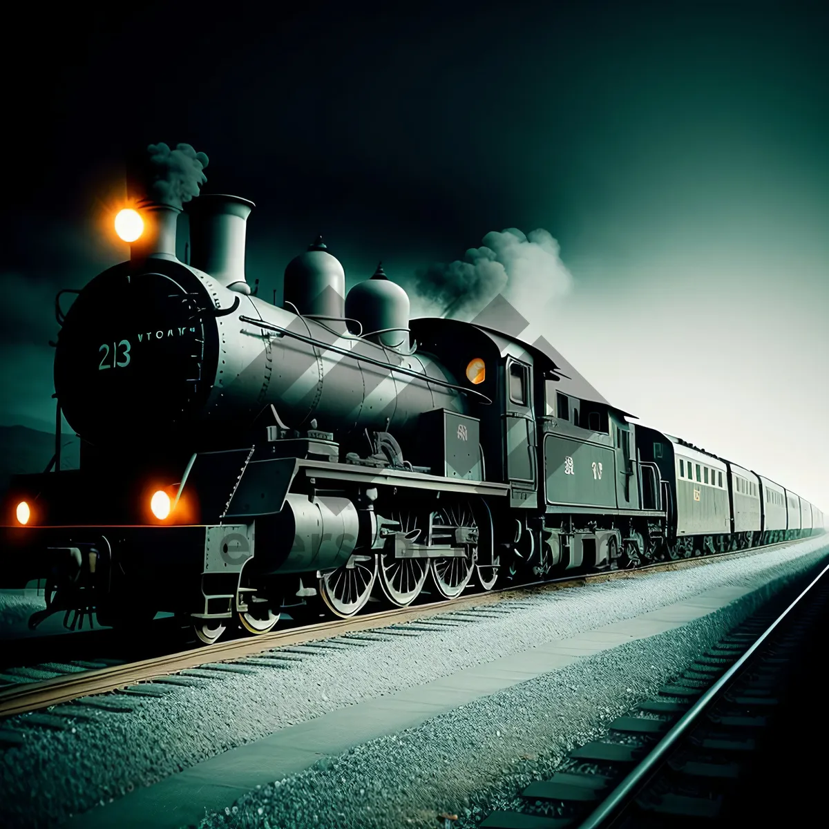 Picture of Vintage Steam Locomotive Chugging Down Tracks