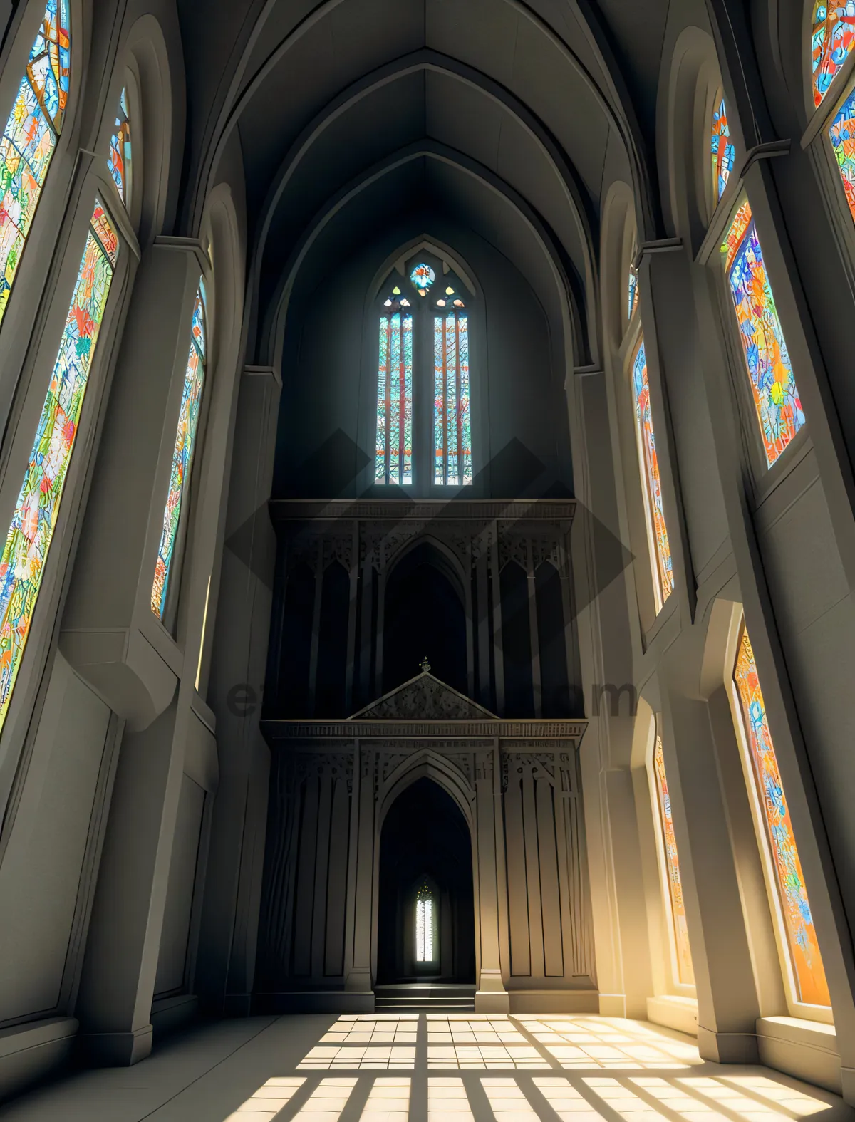 Picture of Imposing Gothic Cathedral Window: A Marvel of Religious Architecture.