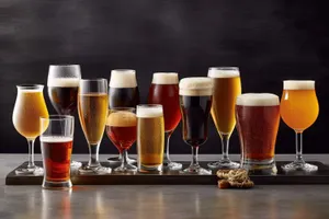 Golden Beer Glass on Restaurant Table at Party