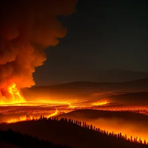Fiery Sky Silhouette Over Volcano