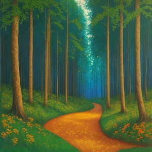 Serene Forest Path Through Sunlit Woods