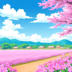 Colorful Spring Meadow Landscape in Rural Countryside