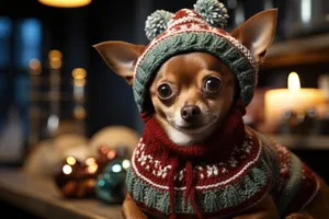 Chihuahua doll wearing cute hat as plaything.