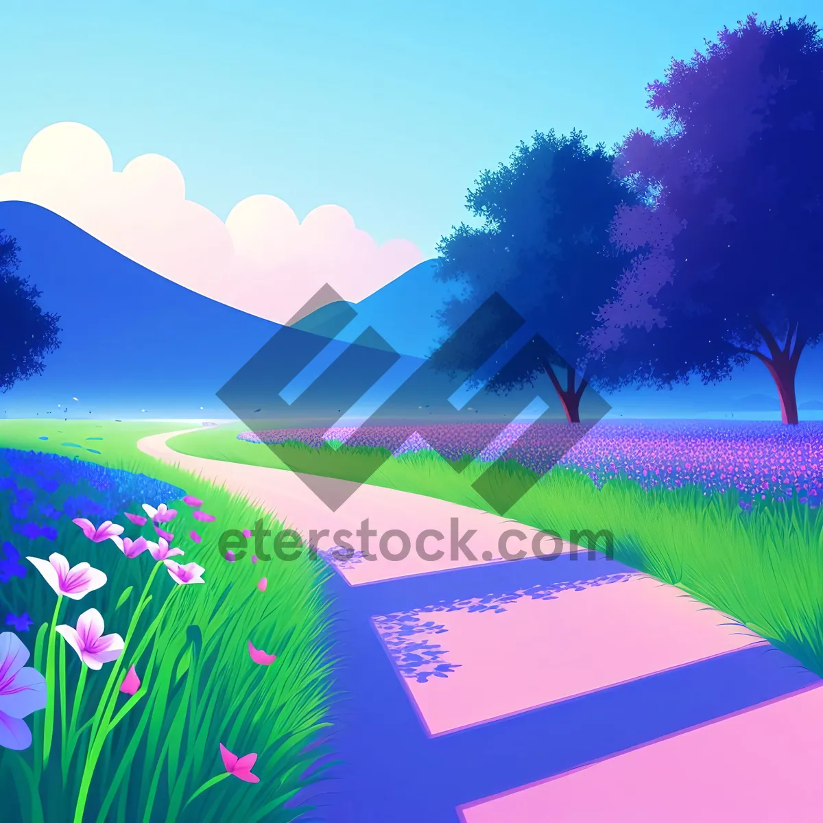 Picture of Vibrant Countryside Landscape Under Clear Blue Skies