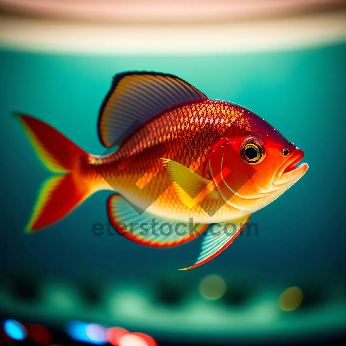 Picture of Vibrant Goldfish Swimming in Aquarium Bowl