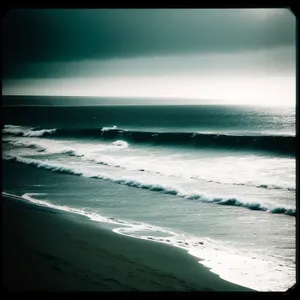 Serene Beachscape: Sunny Waves Caressing Sandy Coast