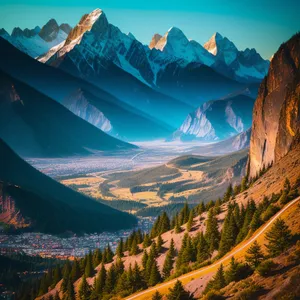 Majestic Canyon Landscape with Towering Mountains and Clear Sky