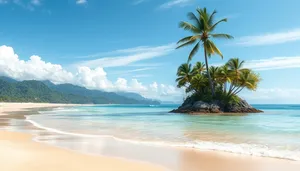 Tropical paradise beach relaxation under palm tree.