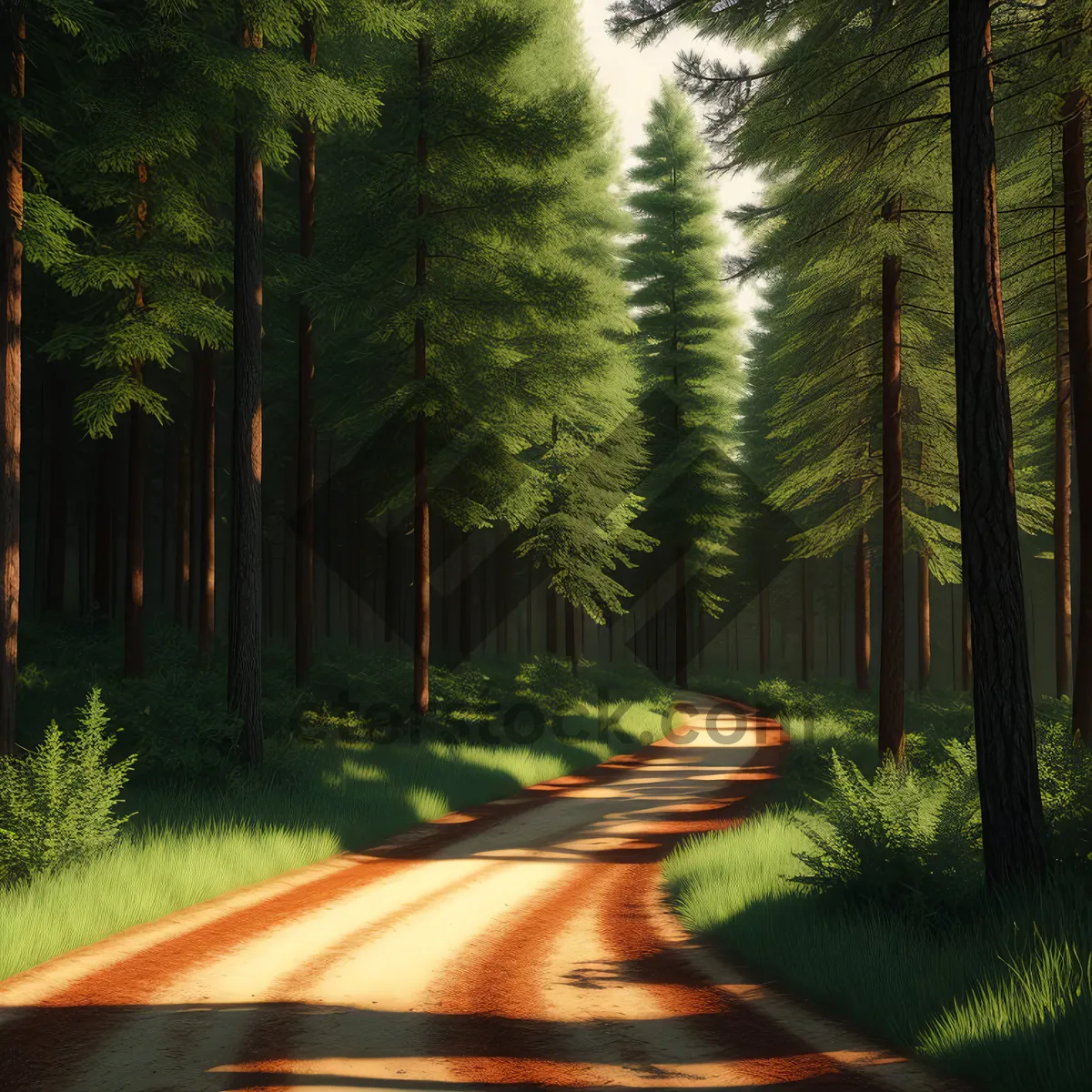 Picture of Sunlit Pathway through Lush Forest