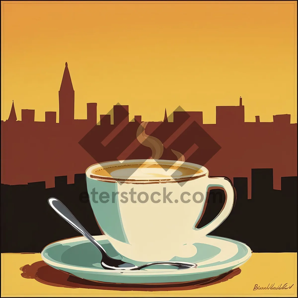 Picture of Morning Mug of Hot Espresso on Saucer